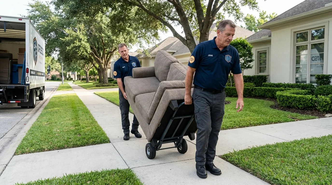 Local residential moving crew loading furniture in Lawrenceville, GA